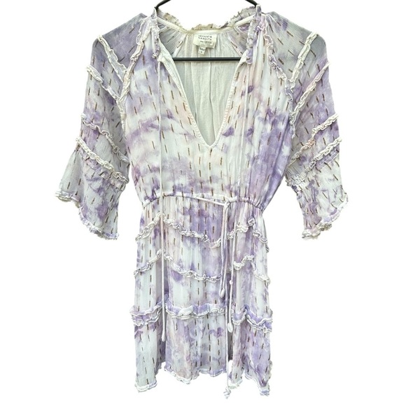 Hemant & Nandita Vivian Dress Mini Purple Ruffled Tiered - Picture 3 of 6